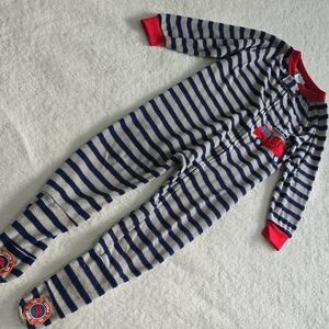 Navy and Gray Striped Kids Footie Pajamas
